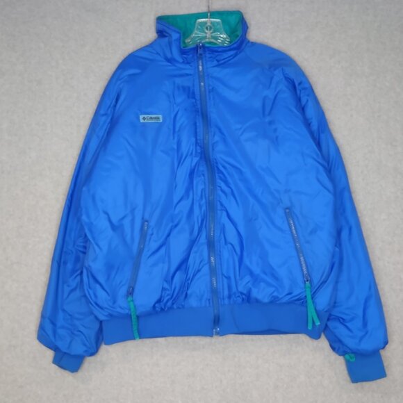 Columbia Jacket Men's Size XL Blue Teal Reversible Nylon Bomber Radial 80s VNTG - Picture 2 of 11